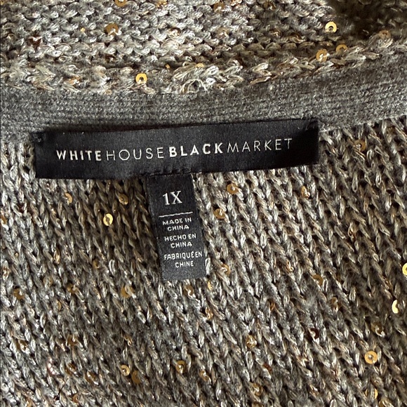 White House Black Market Shimmer Open Front Long Sweater Gray With Sequins - Picture 4 of 6